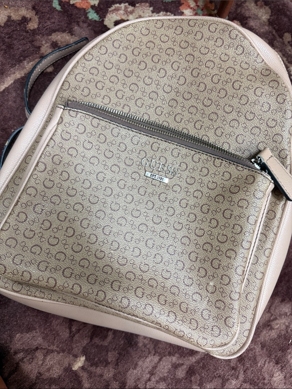 Guess Beige Monogram Signature Backpack